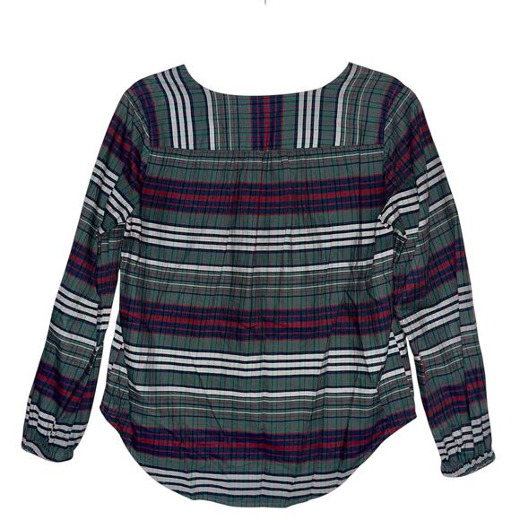 Madewell Plaid Button Up Shirt V Neck Pinview Blouse Relax Fit Stripe - Picture 5 of 9